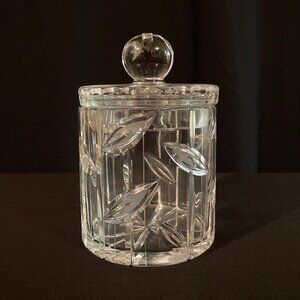Vintage Crystal Leaf Pattern Jar With Lid
